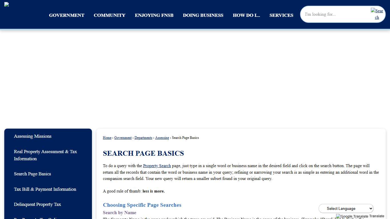 Search Page Basics | Fairbanks North Star Borough, AK
